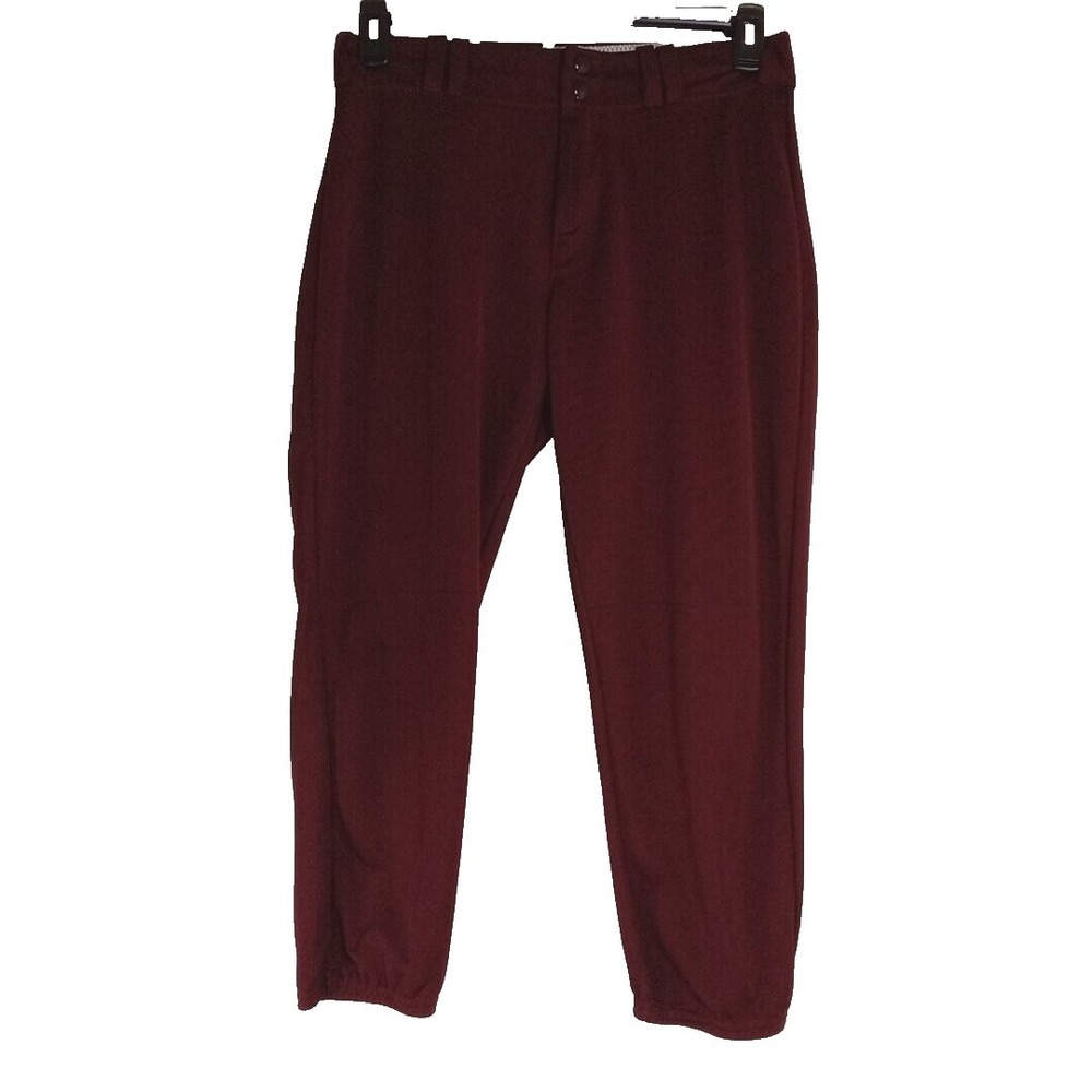 Alleson Athletic Softball Pants Womens Large Burgundy Red Elastic Waist Zip Snap